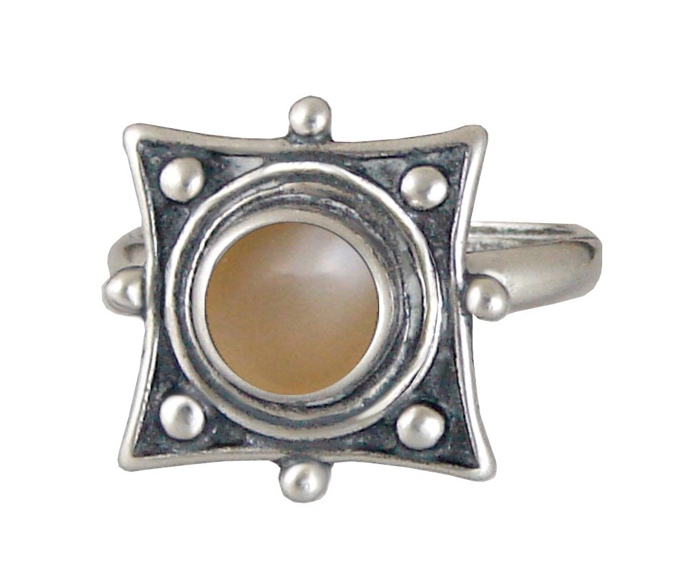 Sterling Silver Art Deco Style Gemstone Ring With Peach Moonstone Size 5